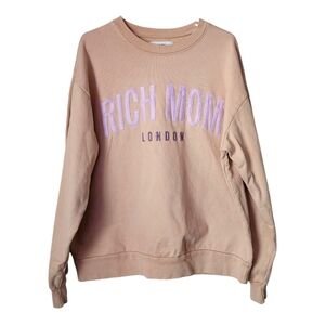 RICH MOM LONDON pullover crewneck Sweatshirt in tan /‎ lavender size L